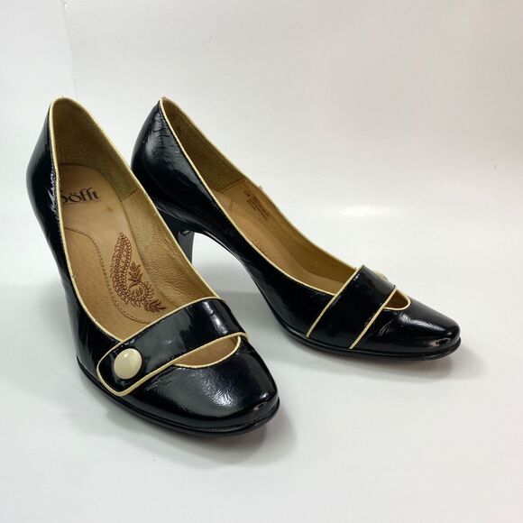 Sofft Black Patent Leather Mary Jane Pumps Heels Size 8.5M Preppy Dark Academia - Picture 1 of 10